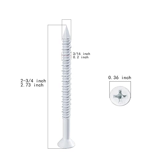 WenSilon(100 PCS) 3/16" x2-3/4 White Concrete Screw Anchor White Flat Head for Anchoring to Masonry, Block or Brick Stucco