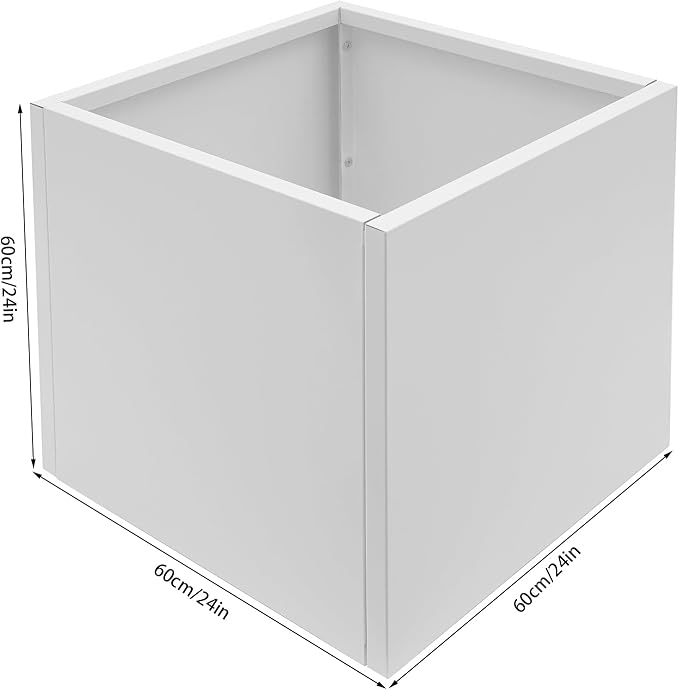 Steel Planter Box, 24" x 24" x 24" Square Planter Metal Box Tall Planters Heavy Duty Plant Boxes for Indoor Outdoor Tall Plants, Flowers or Shrubs (White, 24" x 24" x 24")
