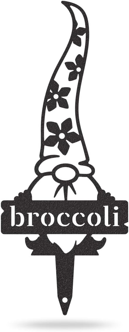 RealSteel Brand, Gnome Plant Markers for Outdoors, Garden Labels Metal Stake, Plant Tags, Garden Sign for Vegetables, Outdoor Decorations, Yard and Gardening Gift - Broccoli