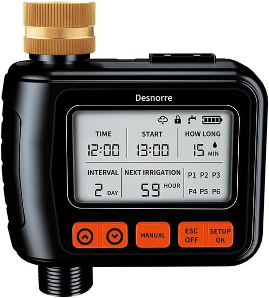 Sprinkler Timer, Programmable Hose Timers for Watering with Brass Swivel, Digital Irrigation Controller System with Rain Delay/Manual Mode/Automatic Watering for Gardens, Lawns, and Hose Systems