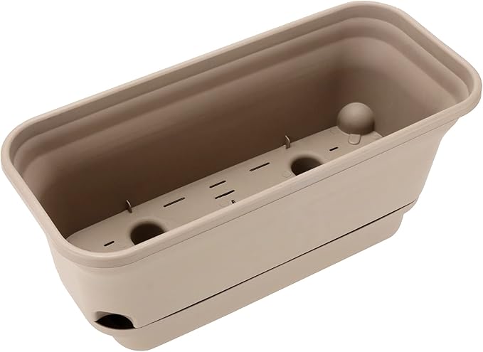 Set of 4 Flower Window Box Plastic Vegetable Planters with Drainage Hole Saucer, 15" Rectangle Self Watering Flowerpot, Garden Plant Decorative Pots for Windowsill, Indoor Succulents, Brown