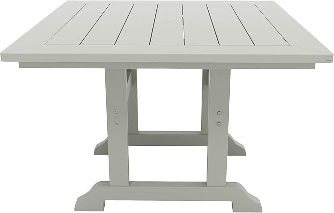 WestinTrends Malibu 5 Piece Adirondack Outdoor Dining Set, All Weather Poly Lumber Patio Table and Chairs Furniture Set, 43" Trestle Square Dining Table and 4 Adirondack Dining Chair, Sand