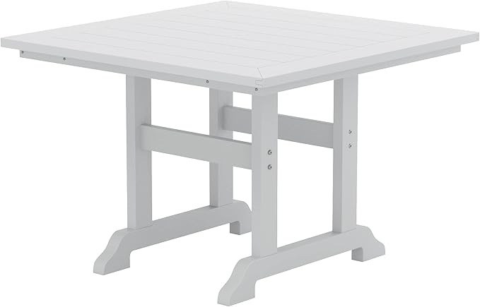 WestinTrends Malibu 5 Piece Adirondack Outdoor Dining Set, All Weather Poly Lumber Patio Table and Chairs Furniture Set, 43" Trestle Square Dining Table and 4 Adirondack Dining Chair, White