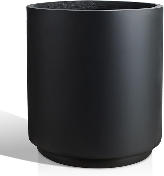 Heyzier Round Concrete Planter Outdoor Indoor, Large Cement Plant Pots for Flowers (Black, 12 inch)