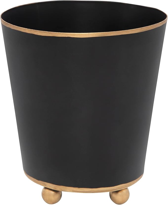 Jaye's Studio Mattie Black, Decorative Round Cachepot & Planter, Matte Black, Gold Trim & Finish, Hand-Painted, Handcrafted Metal, Luxury Indoor Planter, Size 4"