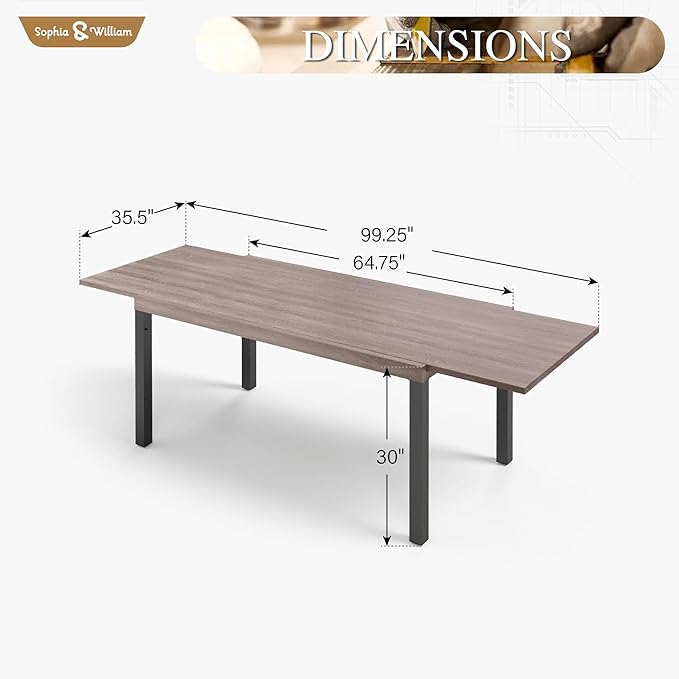 Sophia & William Expandable Patio Dining Table, Extra Large 99.2" L x 35.5" W Outdoor Dining Table for 6-10 Person Metal Rectangular Patio Table with E-Coating for Garden Porch Deck, Brown
