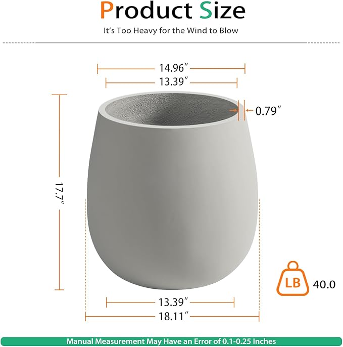 Heyzier Oval Concrete Planters for Outdoor Plants, Large Tall Cement Flower Pots Indoor for Garden, Front Porch, Patio (Gray)