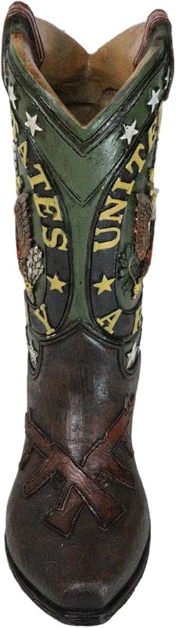 Ebros Gift Rustic Western Country USA American Bald Eagle with Arrows and Olive Branch Army Emblem Crest Military Cowboy Boot Flower Bouquet Vase Or Planter Decorative Figurine