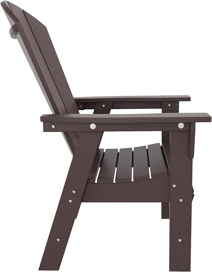 WestinTrends Malibu 7 Piece Adirondack Outdoor Dining Set, All Weather Poly Lumber Patio Table and Chairs Furniture Set, 71" Trestle Dining Table and 6 Adirondack Dining Chair, Dark Brown