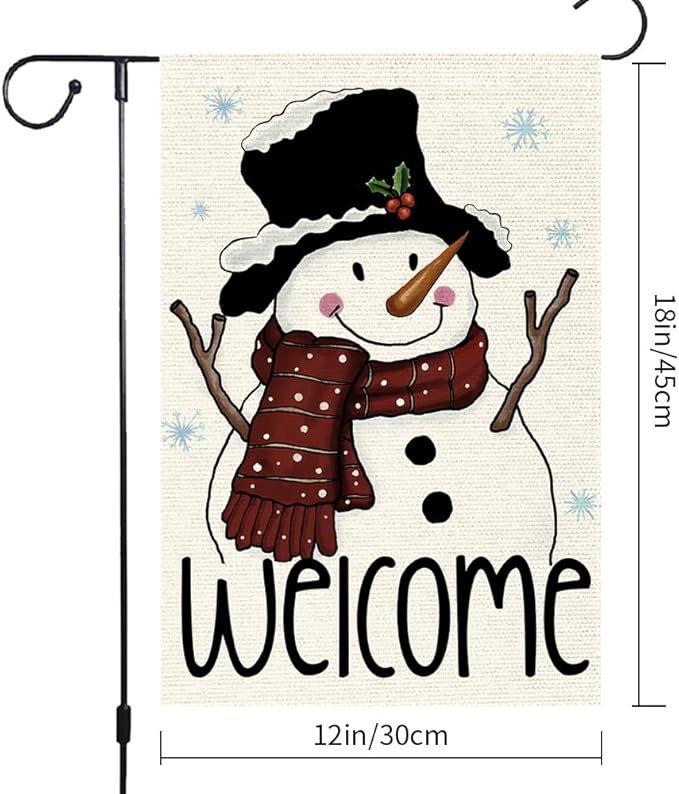 Snowman Snowflake Garden Flag 12x18 Inch Small Double Sided Burlap Vertical,xmas Winter Welcome Holiday Christmas Decorations Yard Lawn Outdoor Decorative Banner