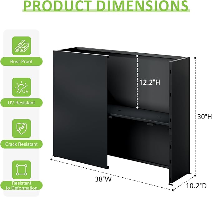 LAHAAP Set of 2 Outdoor Planters 38"W x 10.2"D x 30"H- Tall Rectangular Planters for Outdoor Patio/Porch, All-Weather with Anti-dumping Kit, Durable Galvanized Steel, Modern Design for Plants, Flower