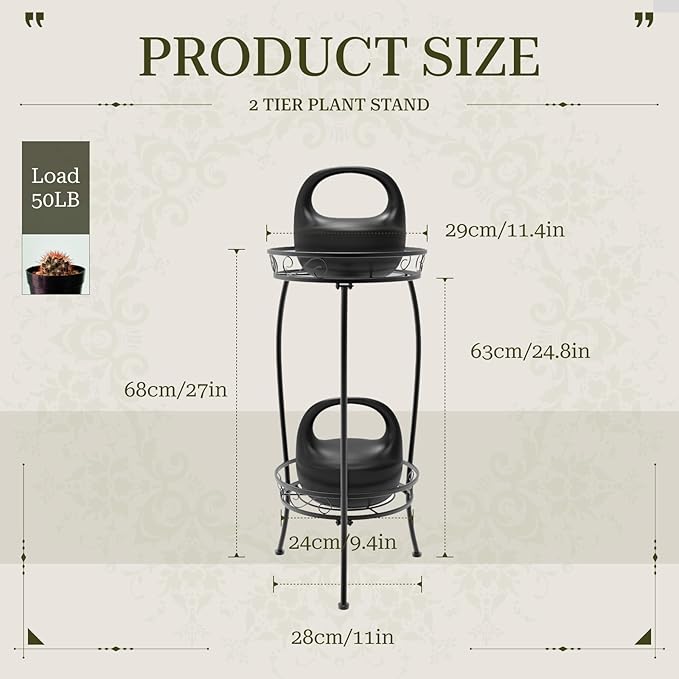 MissYolo 2 Pack Plant Stand Indoor Outdoor, 2 Tier 27" Tall Metal Plant Stand Shelf, Heavy Duty Flower Pot Shelf for Corner, Patio, Garden, Office, Living Room