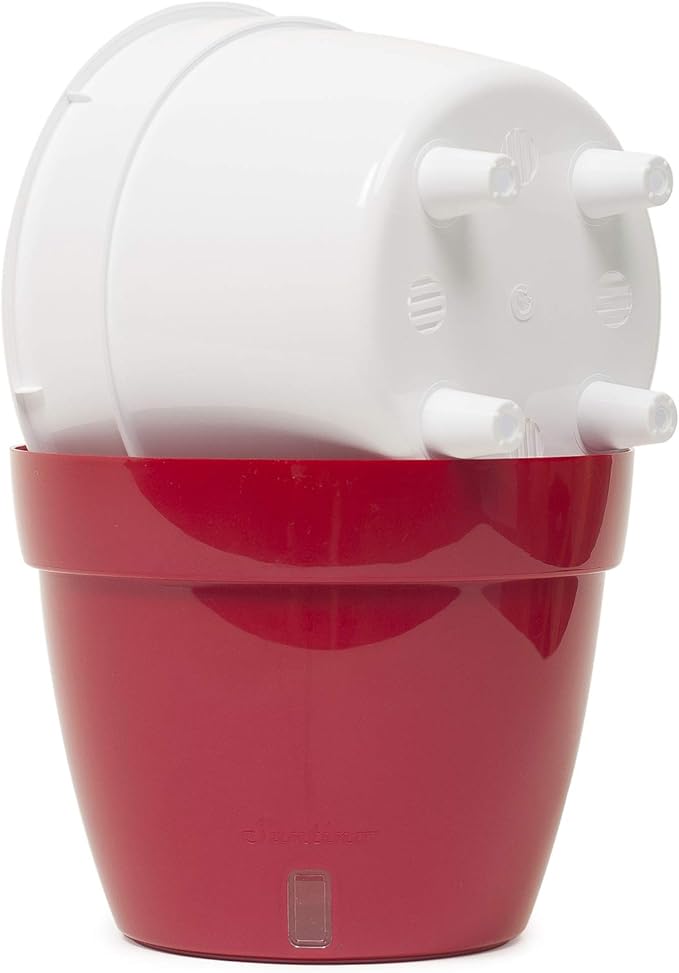 DECOPOTS - 3 Pack - Self Watering Planter - Modern Flower Pot with Water Level Indicator for All House Plants, Flowers, Herbs - Height 8.3 inches (Diameter 10.6", Red - Pearl/White)