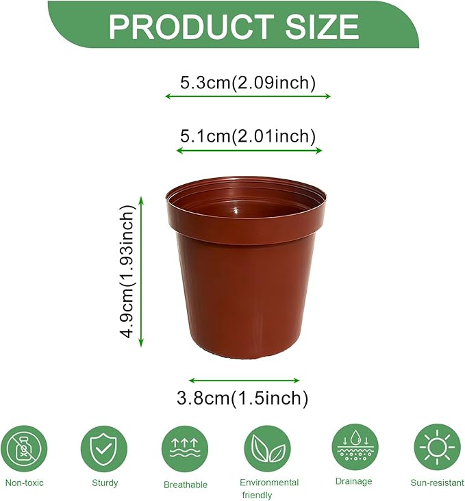 Gyfofix 2 Inch Round Nursery Seedling Pots (Red+Clear),100 Pack Mini Plastic Seedling Planter,Sturdy Small Plastic Pots with Drainage Holes for Seed Starting, Succulents, Indoor Outdoor Gardening