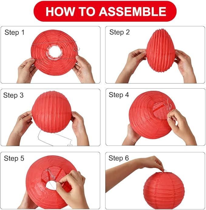 BEISHIDA 10-Inch Red Round Paper Lanterns Decorative Hanging Asia Chinese Japanese Paper Lanterns Lamp for Birthday Wedding Valentine's Day Anniversary Baby Shower Christmas Party Decoration（6 Packs）