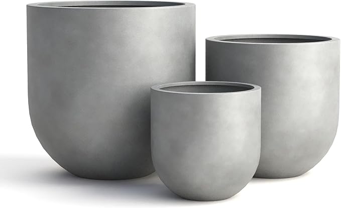 DTY Signature Mount Antero Modern Indoor Outdoor Fiberstone Bullet Shaped Planter, Durable Round Garden Pot, Weather Resistant, Drainage Hole & Rubber Plug - Small, Gray