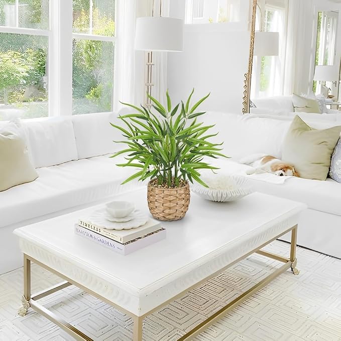 GnFlus Artificial Bamboo Tree Plant 19 inch Tall Potted Fake Bamboo Plant-Faux Bamboo Tree in Woven Pot for Farmhouse Home, Office, Kitchen, Counter Top, Indoor Decor, Money Tree, Lucky Bamboo Tree