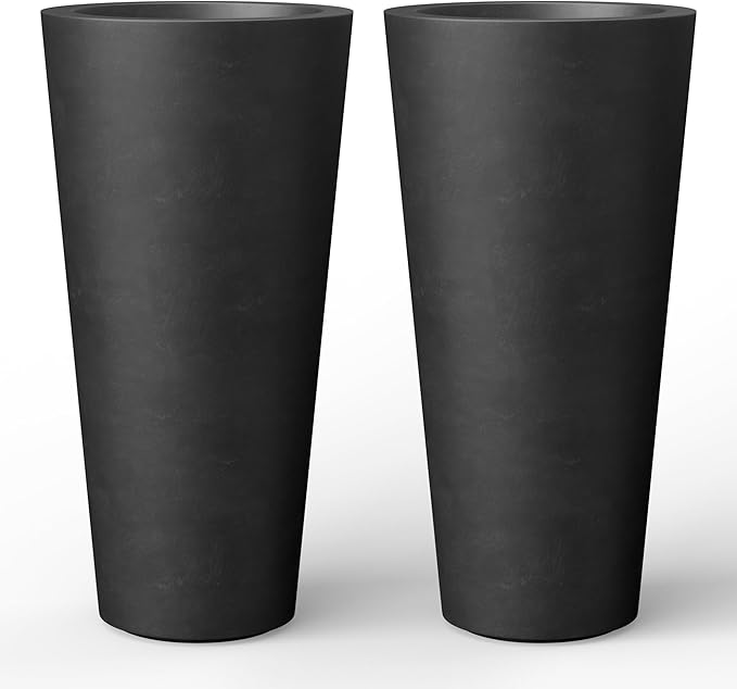 Kante Tall Concrete Planter (Set of 2), 15.8 Inch Tall, Black