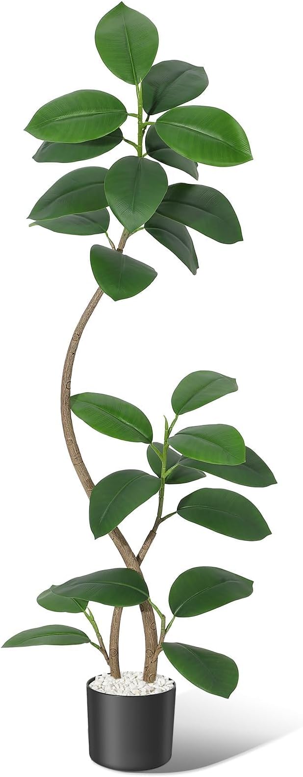 Artificial Rubber Tree for Home Décor – Tall Faux Fiddle Leaf Fig with Real Touch Leaves – Black or White Planter & White Stones – Lifelike Exotic Indoor Floor Plant – 6FT