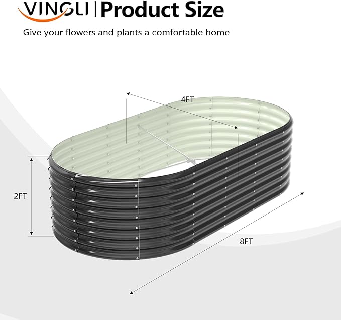 VINGLI 8x4x2ft Galvanized Raised Garden Beds, Oval Planter Boxes Outdoor, Raised Garden Bed for Gardening, Easy Assembly Planter Boxes for Vegetables (Black)