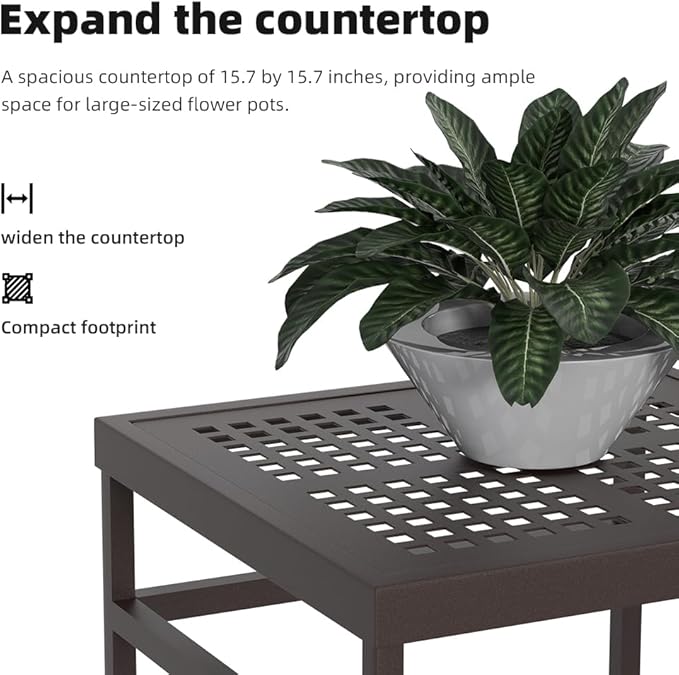 DHYGOTFUR Plant Stand - Indoor/Outdoor Extra-Sturdy 23" tall Aluminum Plant Stand – Ideal for Patios, Gardens, Living Room Decoration (Brown)