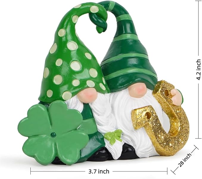 Hodao Green St. Patrick's Day Couple's Gnome 3.75" H Resin Standing Figurine for Spring-Lucky Man with Love Intertwined Home Holiday Decorations Indoor Home Decor Lucky Green Gnome