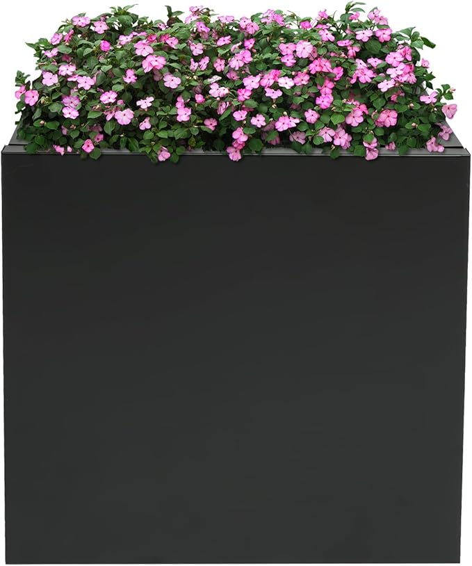 Steel Planter Box Metal Square Indoor Outdoor Planter Box for Outdoor Plants Large Planters Cube Heavy Duty Flower Pot Commercial Residential for Home Garden Deck Porch Patio (Black, 16 x 16 x 16 in)