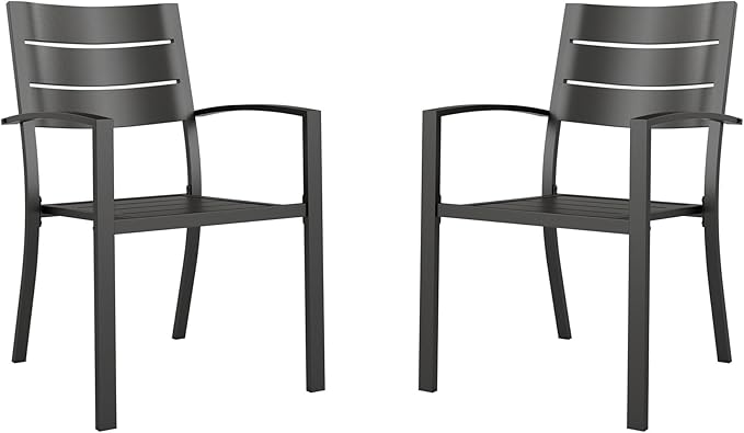 MFSTUDIO Patio Dining Chairs Set of 2, Stackable Metal Outdoor Chairs Set, Outdoor Wrought Iron Dining Chairs for Bistro Balcony Deck Yard, Black