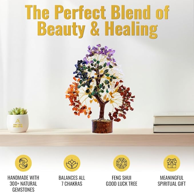 ANAYA AGATE 7 Chakra Tree of Life Crystal Healing Money Tree for Home Living Decor, Office Desk Decor, Handmade Feng Shui Bonsai for Energy, Wealth & Good Luck, Birthday Gifts for Men, Women, Mom