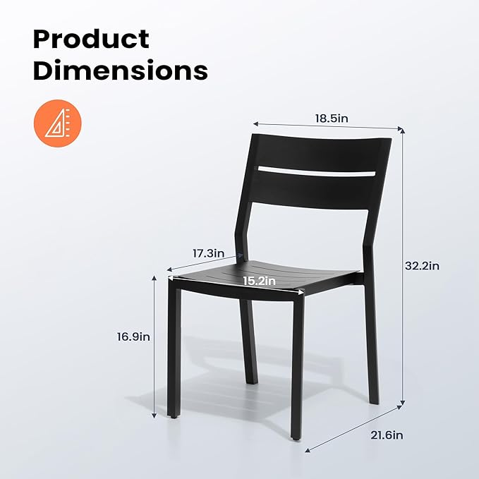 Pellebant Aluminum Patio Dining Chairs Set of 4, Stackable Black Outdoor Dining Chair with Armless, All Weather for Patio, Lawn, Garden