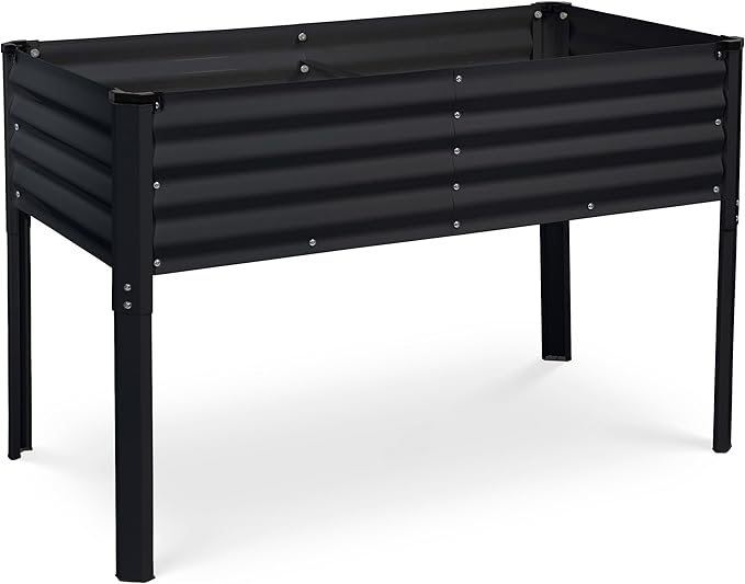 Galvanized Raised Garden Beds Outdoor with Legs // 48×24×31in Elevated Planter Box for Vegetables, Flowers (Black) // Large Metal Garden Bed for Backyard Patio Gardening