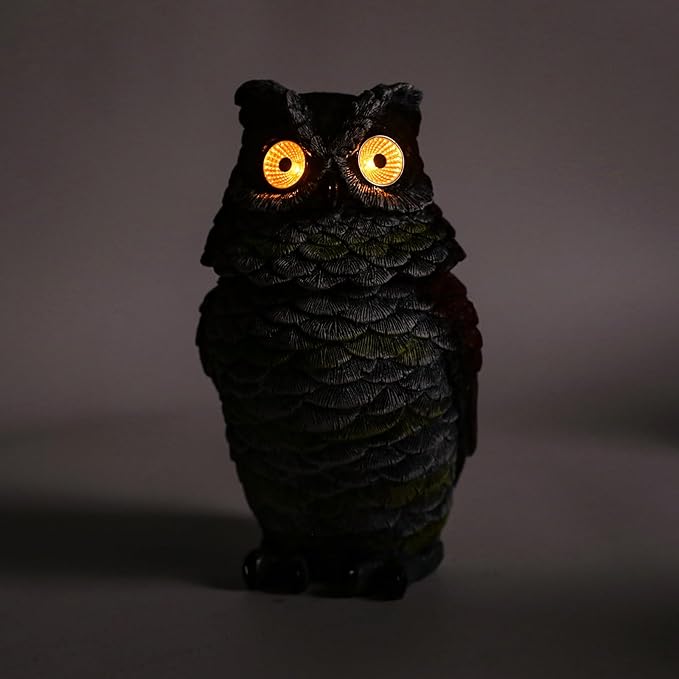Owl Outdoor Statue with Solar Light Garden Decoration Gift for Patio, Backyard & Lawn, Owl Waterproof Resin Sculpture Ornament with Glowing Eyes, 8.3" H
