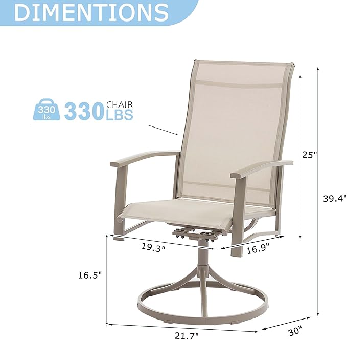 Outdoor Swivel Dining Chair Set of 4, All Weather Patio Dining Chair with Textilene High Back and Metal Frame for Backyard, Lawn Garde and Deck, Beige Ivory