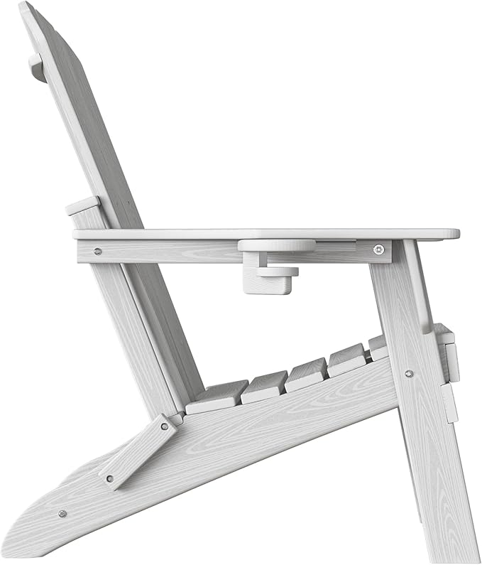 Plawdlik Folding Adirondack Chair Set of 6 with Cup Holder,Wooden Textured,Heavy All-Weather HDPE Comfortable Set Poolside Backyard Lawn,White