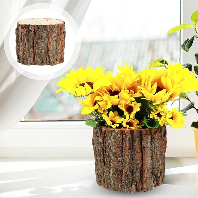 ARTIBETTER Bark Planter Pot 2pcs Wood Bark Flower Pot Natural Log Succulent Planter Rustic Tree Stump Farmhouse Flower Bucket Plant Container Holder for Home Art Decor
