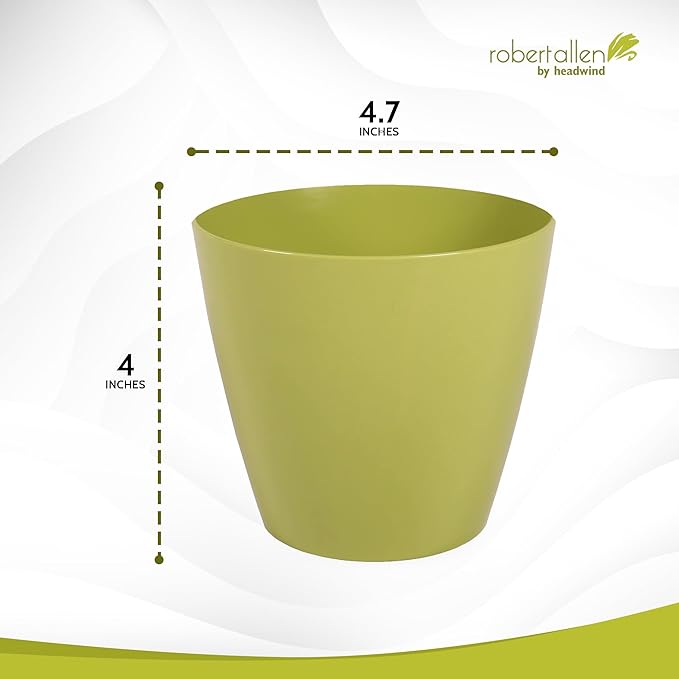 Headwind Charlevoix Planters– 4.5" 2 Pack Plastic Plant Pot in Meadow Green, Indoor & Outdoor Pots for Plants with Drillable Drainage Hole, Decorative Plant Pot, Flower Pots Outdoor for Garden
