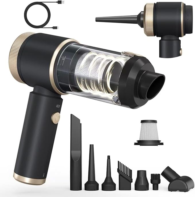 Car Vacuum Portable Cordless, Hand Vacuum with 16000PA High Power, 7 in 1 Mini Car Vacuum Cleaner with One-Click Empty, Dual Hepa Filter, LED Light, Type-C Charging Small Handheld Vac