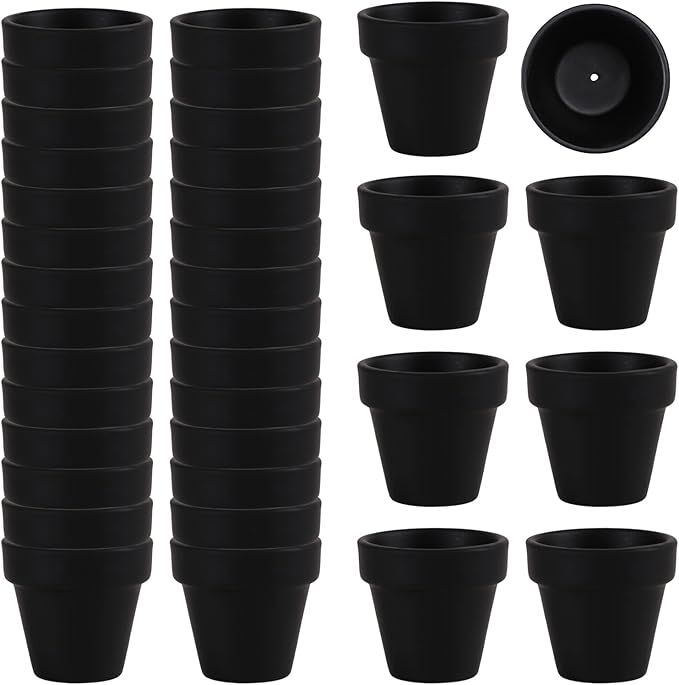 Fcacti 36 Pcs Small Mini Black Clay Pots 2.1'' Terracotta Pot Clay Ceramic Pottery Planter Cactus Flower Pots Succulent Nursery Pots- Great for Window Boxes, Cactus, Plants, Crafts, Wedding Favors