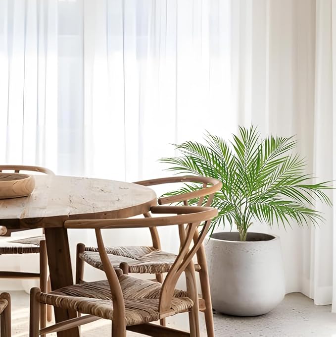 2PCS Artificial Palm Plant Leaves 27.5" Fake Tropical Areca Palm Bushes Tree Leaf Large Faux Greenery Stem Shrubs for Indoor Outdoor Home Garden Arrangement Jungle Safari Wedding Party Decor, 7 Leaves