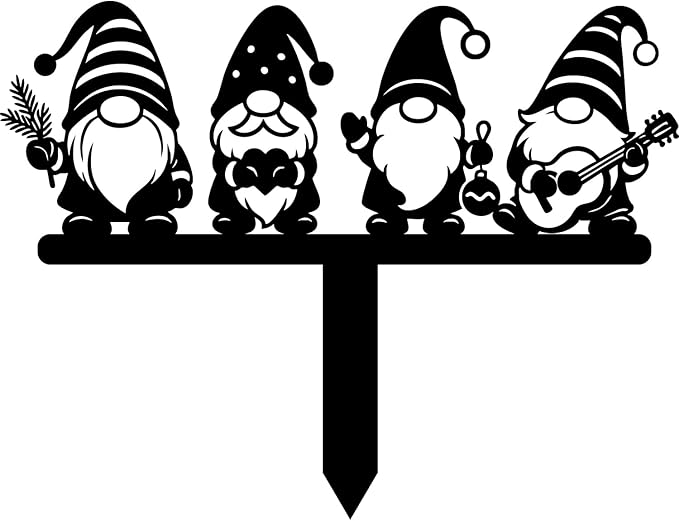 Magilab Personalized Iron Yard Stake - Christmas Cute Gnome Dwarves Decor, 8-Inch Black Metal Garden Sign for Outdoor (Style R)