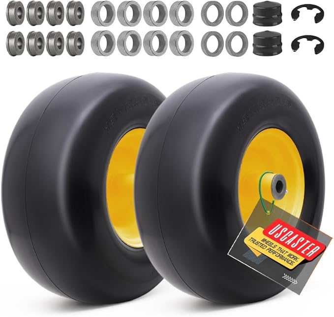 13x6.50-6 Lawn Mower Tires Flat Free with Rim Assemblies (2 Pack),Universal 13x6.5-6 Solid Smooth Rubber Zero-Turn Lawn mowers Tire,5.5"-7.72”Centered Hub and 3/4" extra 5/8" 1/2” Bushings
