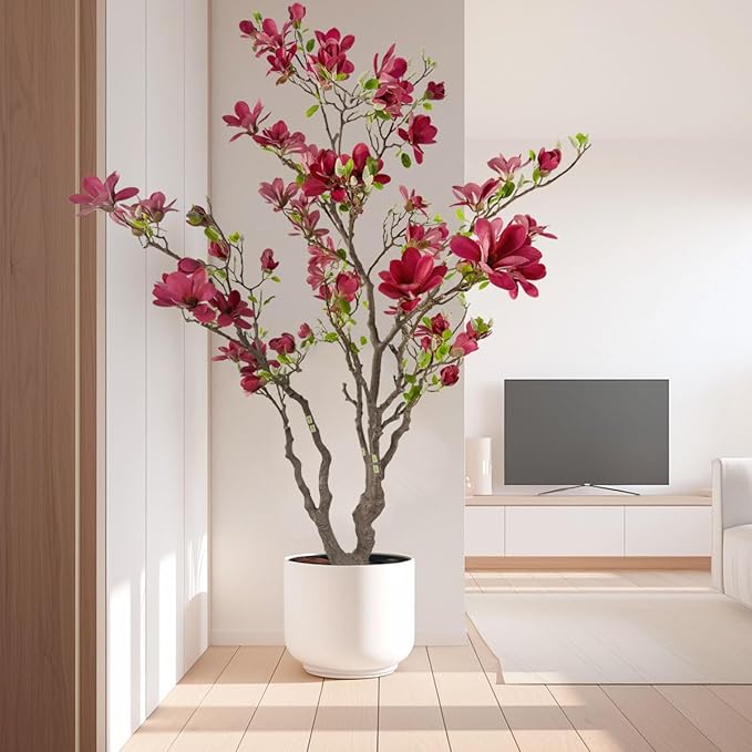 7ft Red Artificial Magnolia Tree - Lifelike Faux Tree for Indoor/Outdoor Decor - Perfect for Home, Porch, or Office (1, Red, 7ft)