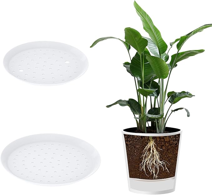 HingoFuni 2 PCS Planter Insert for Large Pots, 8.6'' / 10.4'' Plant Pot Insert with Drainage Holes, White Plastic Plant Risers Use Less Potting Soil, for Indoor & Outdoor Use