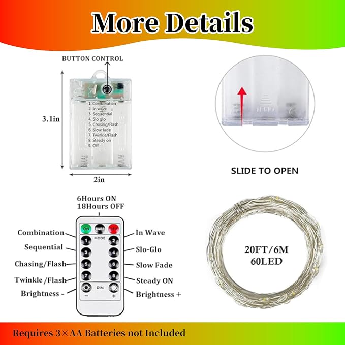 4Pack 80FT 240LED Fairy Lights Battery Operated with Remote & Timer 8 Modes Twinkle String Lights Battery Powered Indoor Outdoor Waterproof for Bedroom Wedding Classroom Christmas Décor, Red & Green