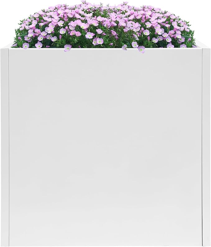 DYNAMI Square Planter Box with Removable Partition,26x26x26in Steel Metal Planters Large Cube Plant Pot for Outdoors,Modern Heavy Duty Flower Pot for Patio, Deck, Yard, Garden (White, 26inch)