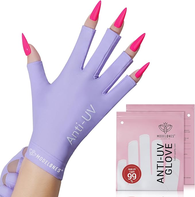 modelones UV Gloves for Gel Manicures, Professional UPF99+ Anti UV Protection Gloves for Gel Nail Lamp (Purple)