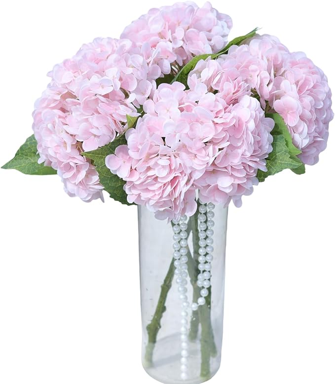 Pink Hydrangea Artificial Flowers - High-End 22.5cm Oversized Heads (4pcs) | Real-Touch Design | Perfect for Christmas, Weddings, Home Decor, Parties & Outdoor Use (Pink)