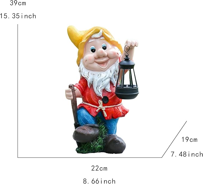 Solar Gnomes Garden Statues.,Mushroom and Solar Lights Lantern,Outdoor Yard Art Decorations for Garden Patio Lawn15.35"*8.66"*7.48"