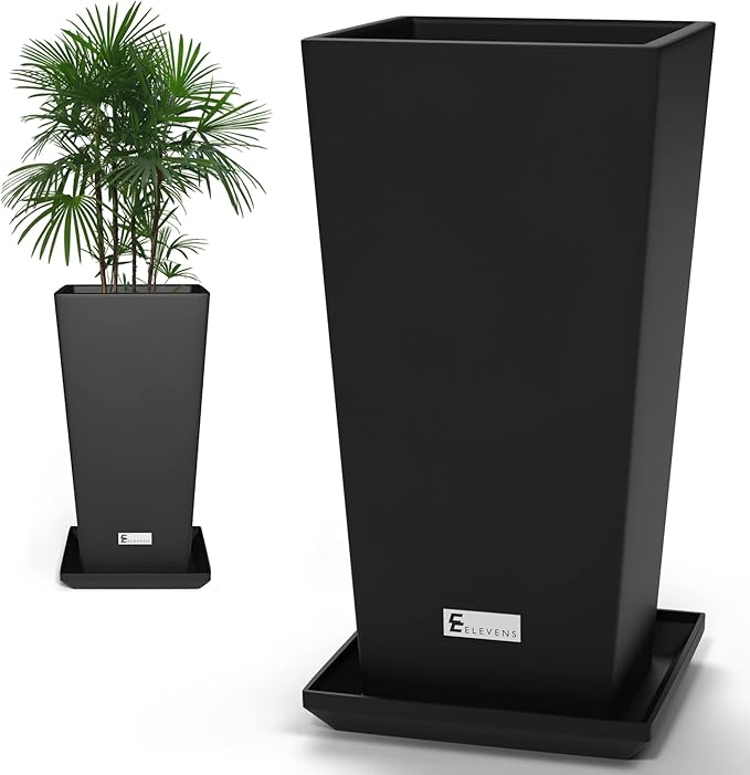 Elevens Outdoor Planter Larger Flower Pots Indoor Taper Garden V-Shape Tall Planters 27 inches Garden Pots Planter - Black（2 Packs） (A-GE01001-01)