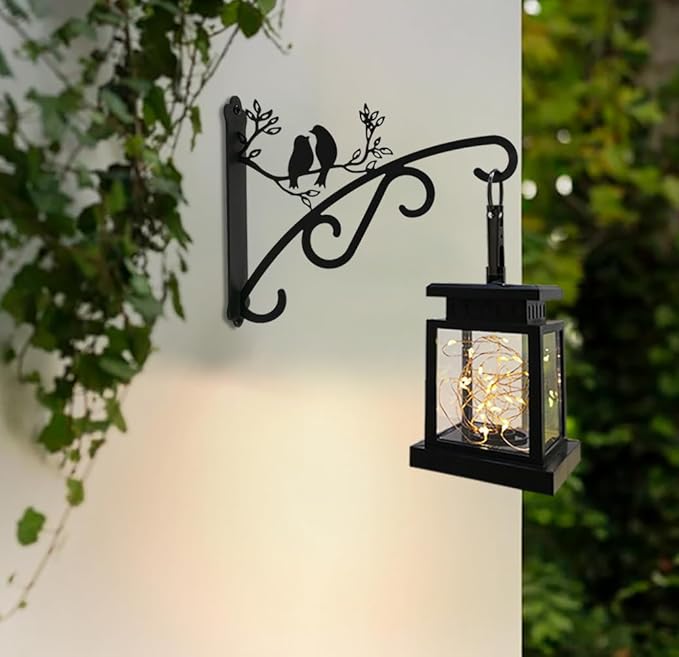 Qktxktzy Heavy Duty Outdoor Hanging Plants Brackets, Plant Hangers with Wall Mounted Solid Steel Indoor Hooks, Basket Lantern/Light/Bird Feeder, Pack of 2 Garden Gifts Black (8 inch Black)